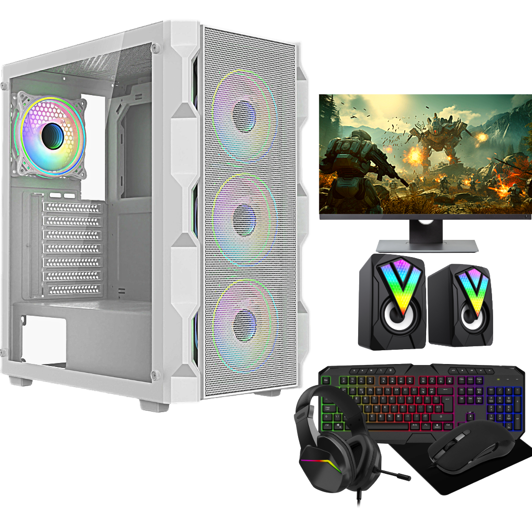 Savitar Luna White i7 Gaming PC – 8GB RAM, 128GB SSD + 500GB HDD, GT710/730 2GB, 22" Monitor & Free Speakers – Budget-Friendly Setup
