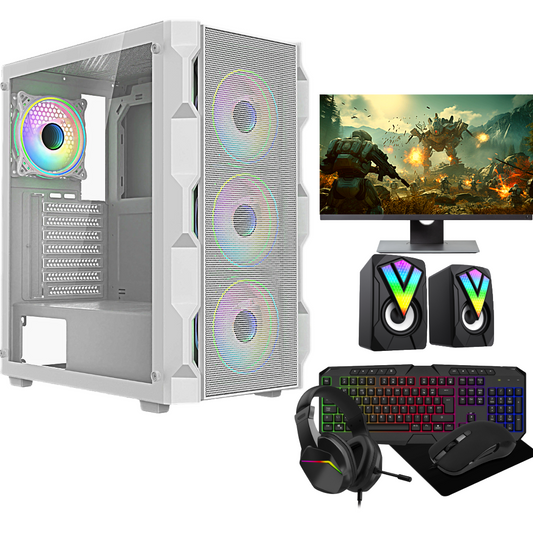 Savitar Luna White i7 Gaming PC – 8GB RAM, 128GB SSD + 500GB HDD, GT710/730 2GB, 22" Monitor & Free Speakers – Budget-Friendly Setup