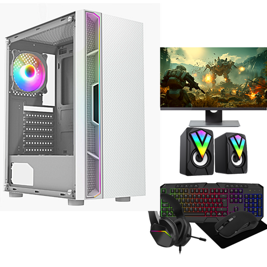 Savitar Luna White Gaming PC – Core i3, 16GB RAM, 128GB SSD + 1TB HDD, GT710 2GB, 22" Monitor & Speakers – Affordable Gaming Bundle.