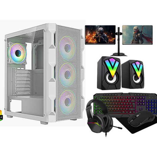 Savitar Luna White i5 Gaming PC – 16GB RAM, 128GB SSD + 1TB HDD, GT710/GT730 2GB, Dual 22" Monitors, Free Speakers – Affordable Fun Gaming Setup